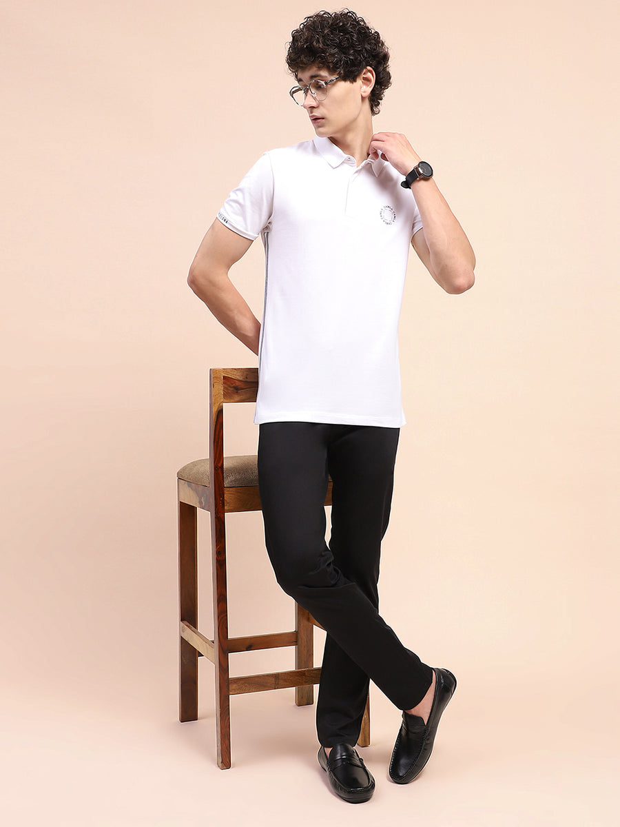 Camla Barcelona Solid White Polo Neck T-Shirt