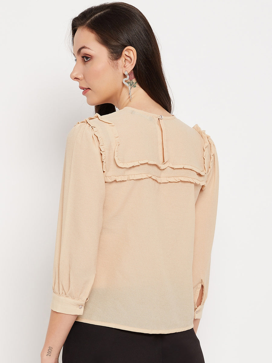 Camla Barcelona Mustard Cuffed  Sleeves Lacework Top