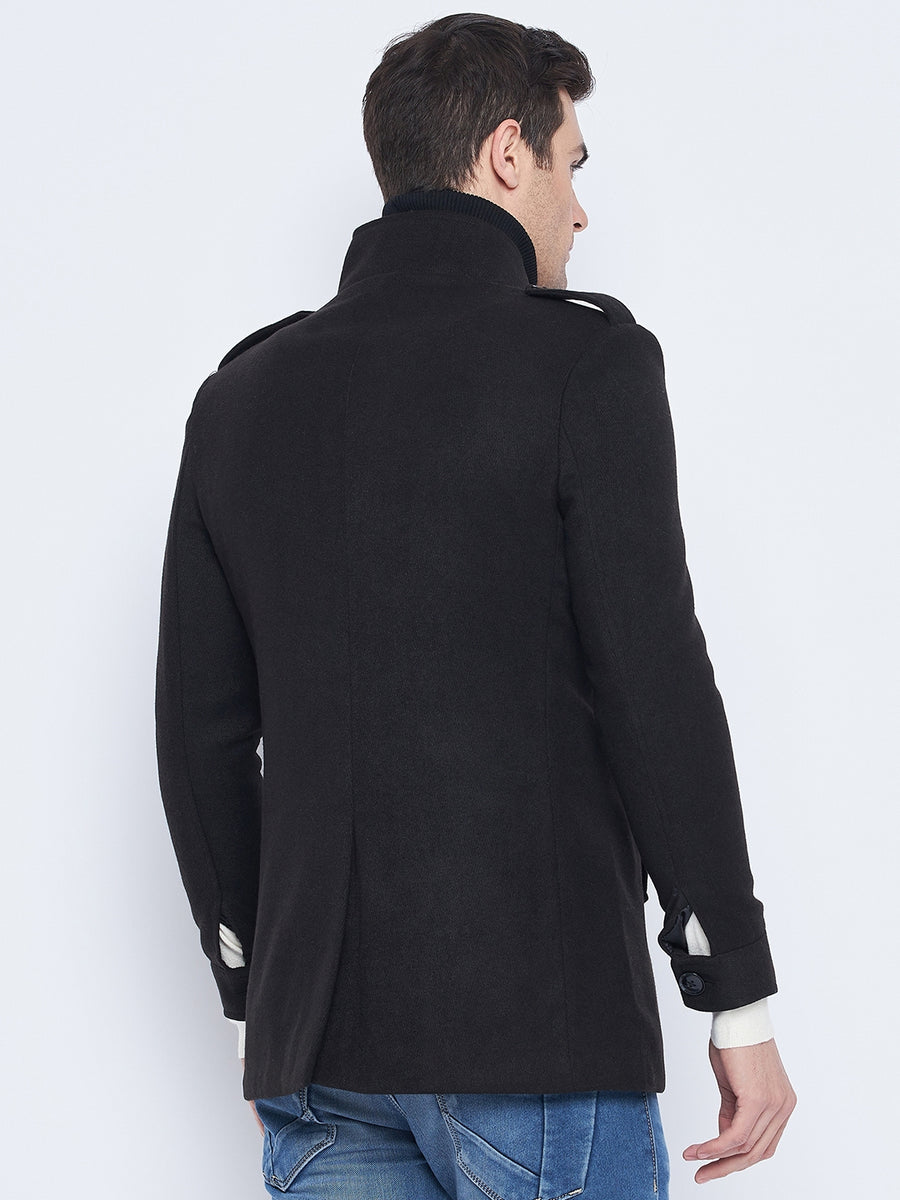 Camla Barcelona Men'S Stand Collar Black Long Coat
