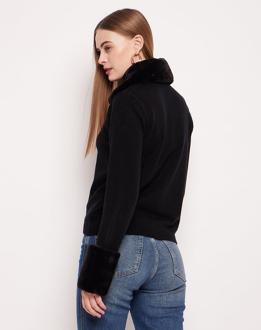 Camla Barcelona Faux Fur Collar And Cuffs Black Cardigan