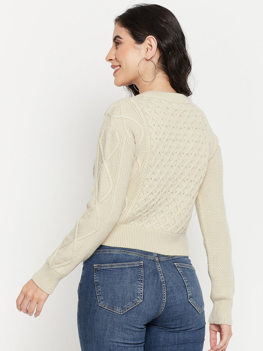 Madame Cable Knit Beige Crop Sweater