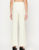 Camla Barcelona Elasticated Flared Solid Off White Trouser For Women
