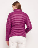 Madame Stand Collar Purple Quilted Jacket