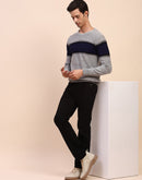 Camla Barcelona Striped Crew Neck Grey Sweater