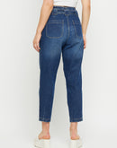 Madame High Rise Belted Waist Navy Blue Mom Jeans