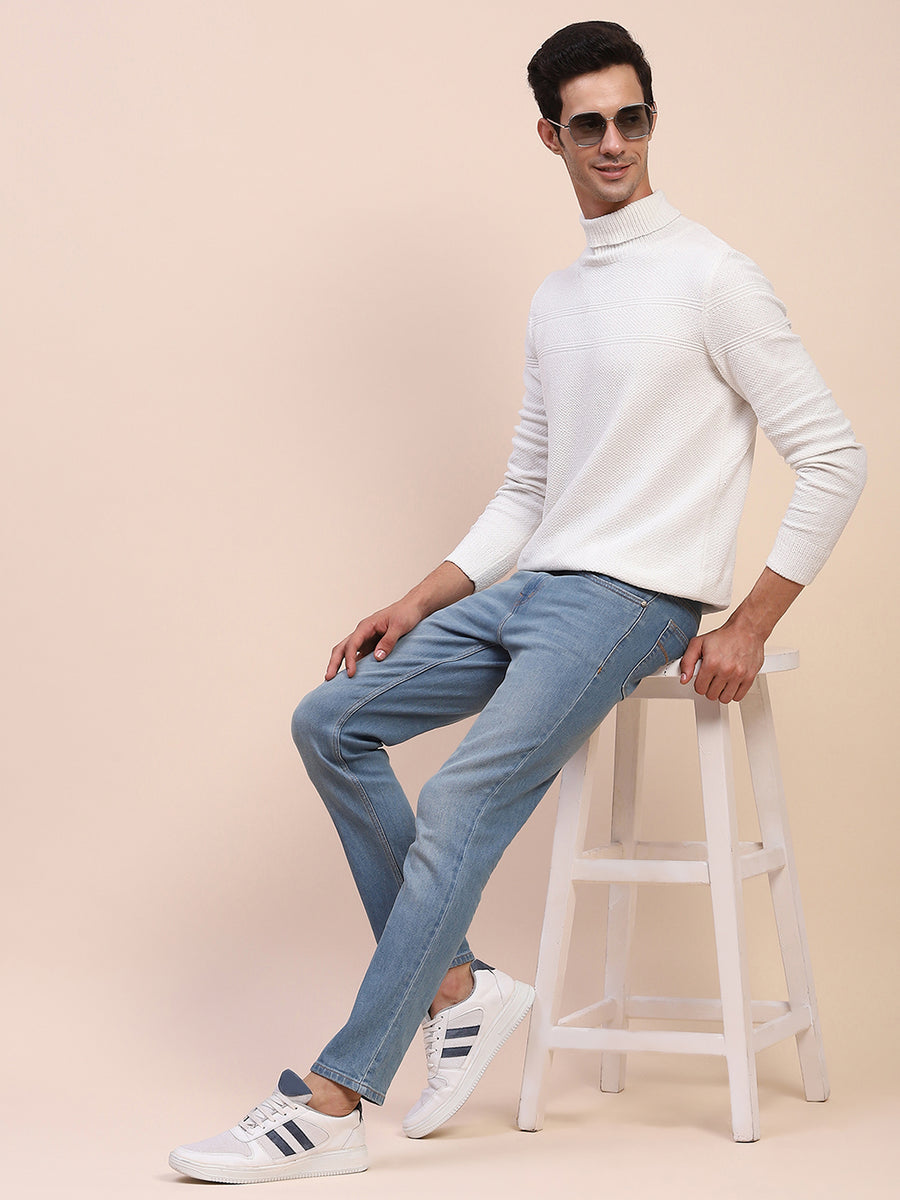 Camla Barcelona White Mock Neck Full Sleeve Sweater