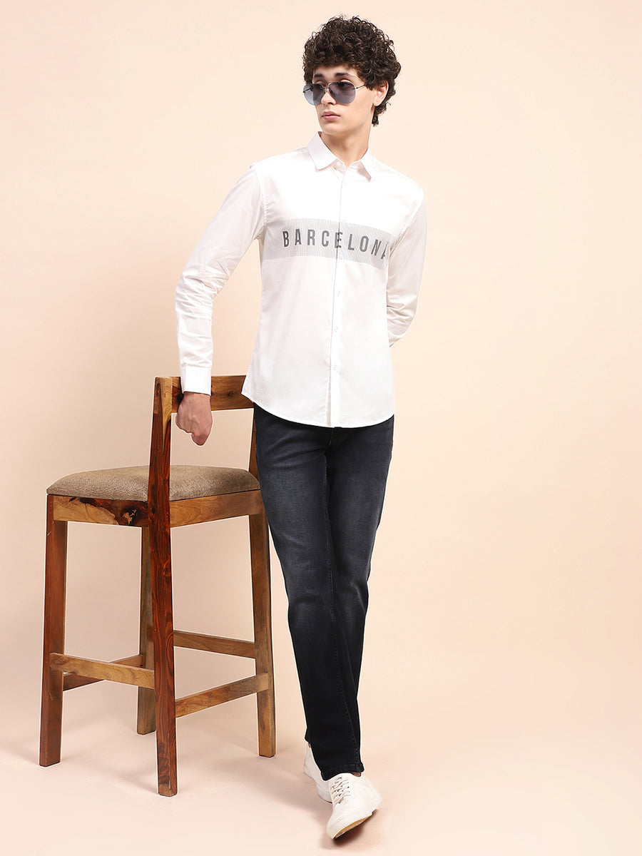 Camla Barcelona Logo Printed White Button Down Shirt