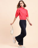 Camla Barcelona Disney Print Hot Pink Puff Sleeve Shirt