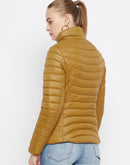Madame Stand Collar Tan Quilted Jacket