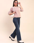 Camla Barcelona Nylon Blend Self Design Peach Sweater