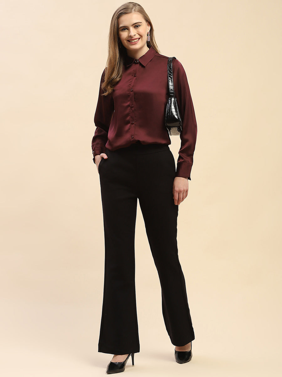 Camla Barcelona Solid Emerald Black Flared Trouser