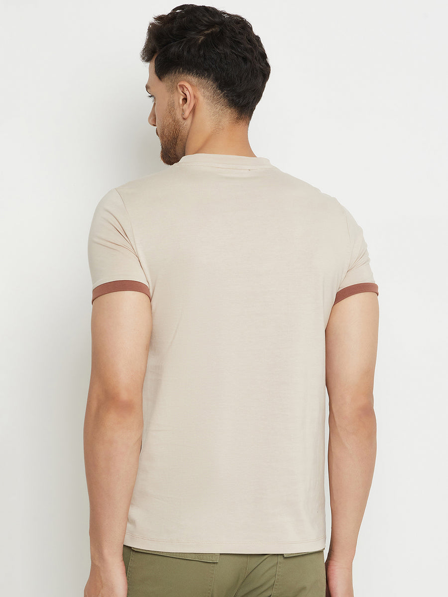 Camla Barcelona Men’S Scenery Print Beige T-Shirt