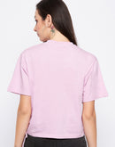 Camla Barcelona Lavender Printed Side  Key Hole Detailed Tshirt