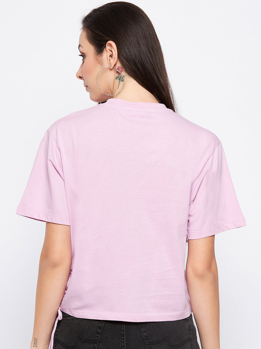Camla Barcelona Lavender Printed Side  Key Hole Detailed Tshirt
