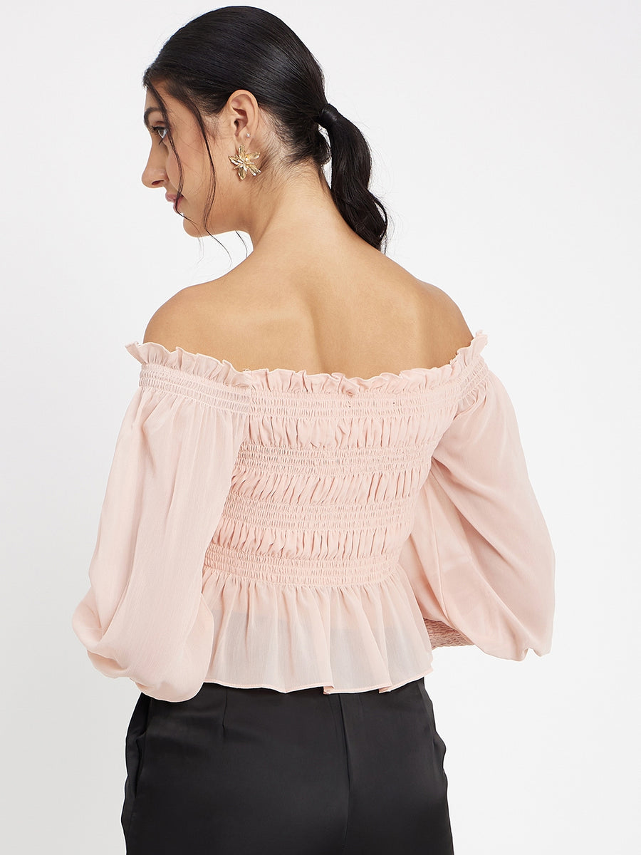Camla Peach Solid Top For Women