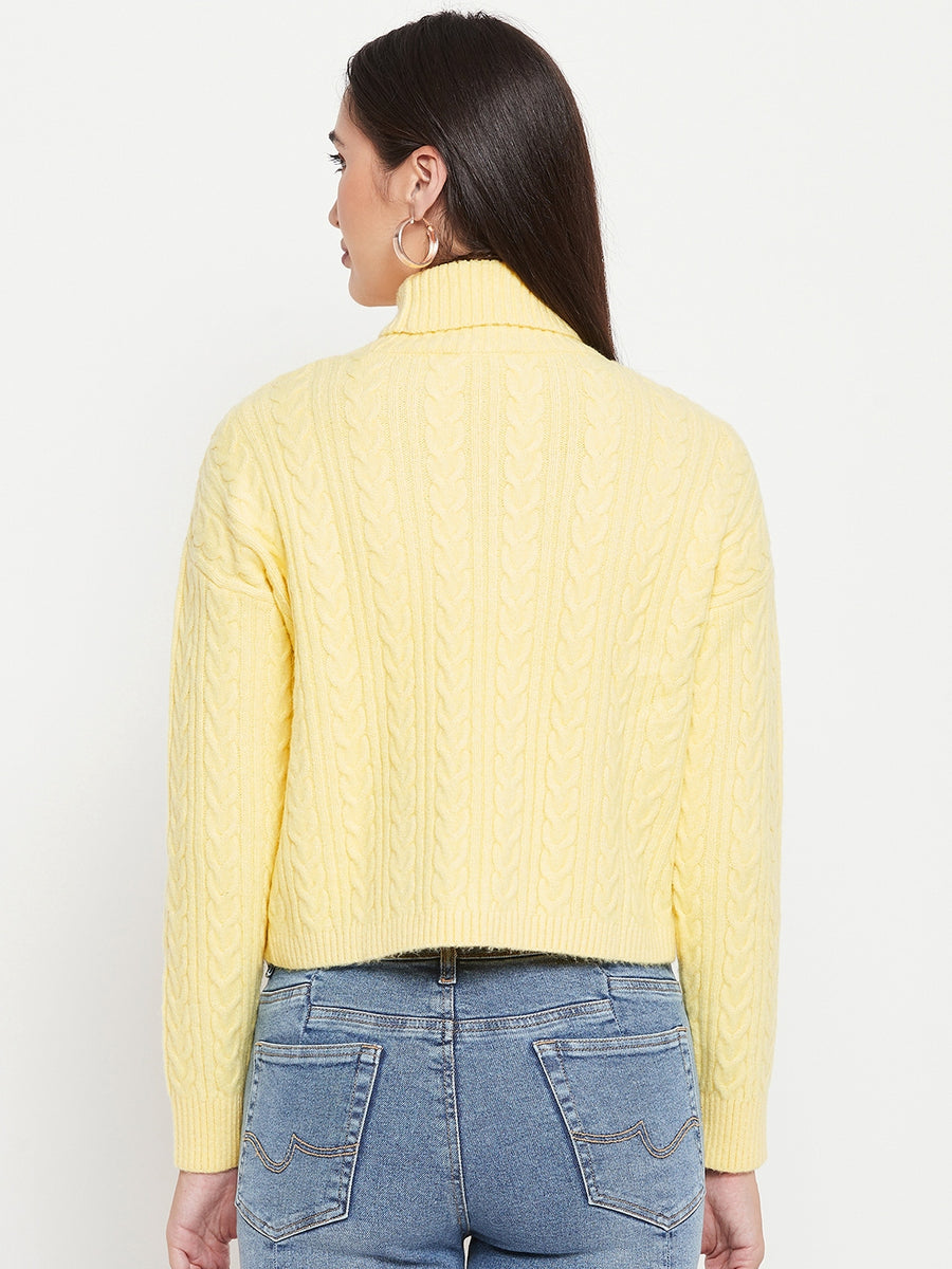 Camla Barcelona Cable Knit Lemon Yellow Turtleneck Sweater