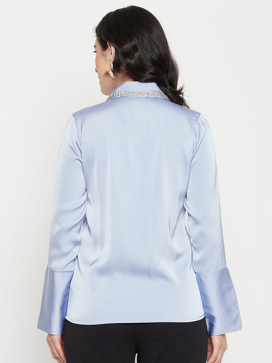 Madame Sky-blue Party Wear Shirt