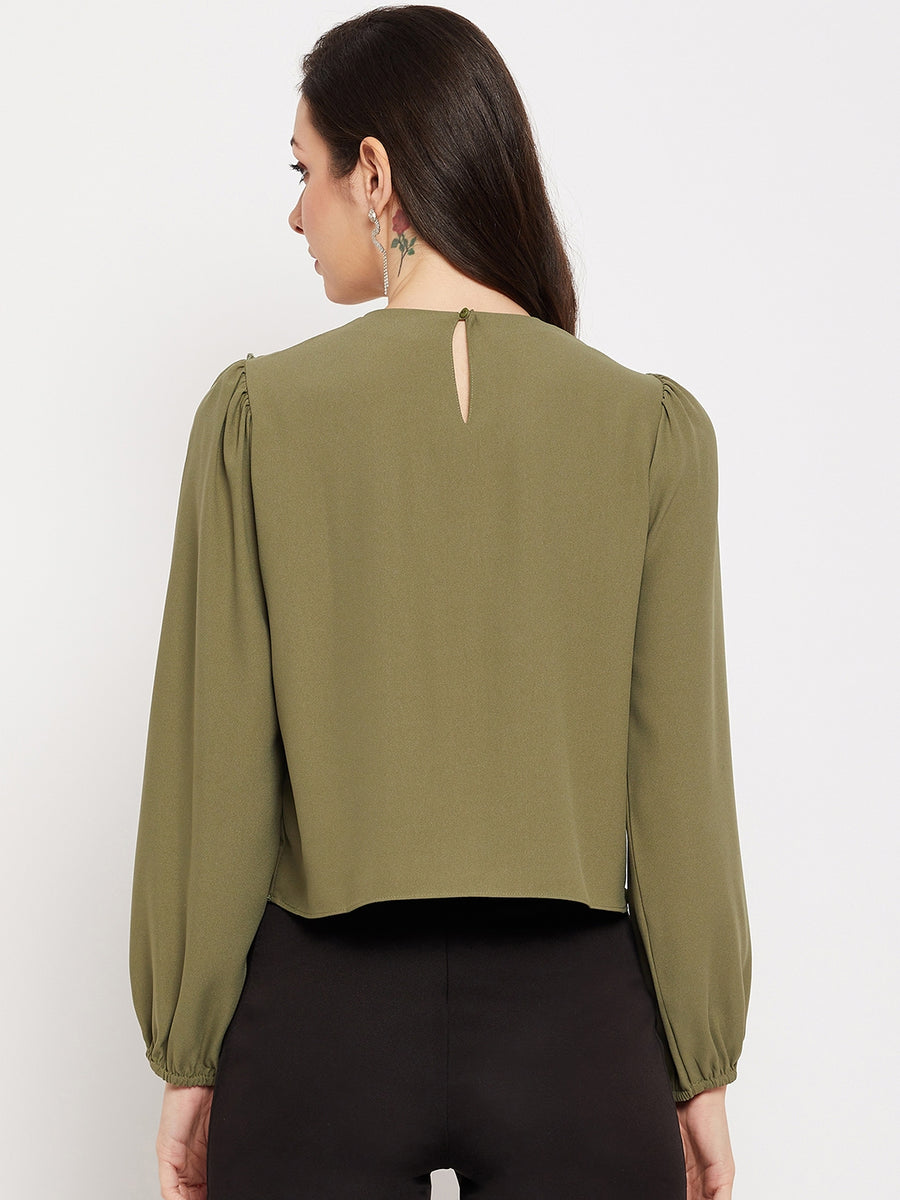 Camla Barcelona Dark Green Embellished Wrap  Top