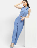 Madame Solid Blue Straight Fit Trousers