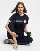 Msecret Striped T-shirt & Jogger Navy Blue Night Suit