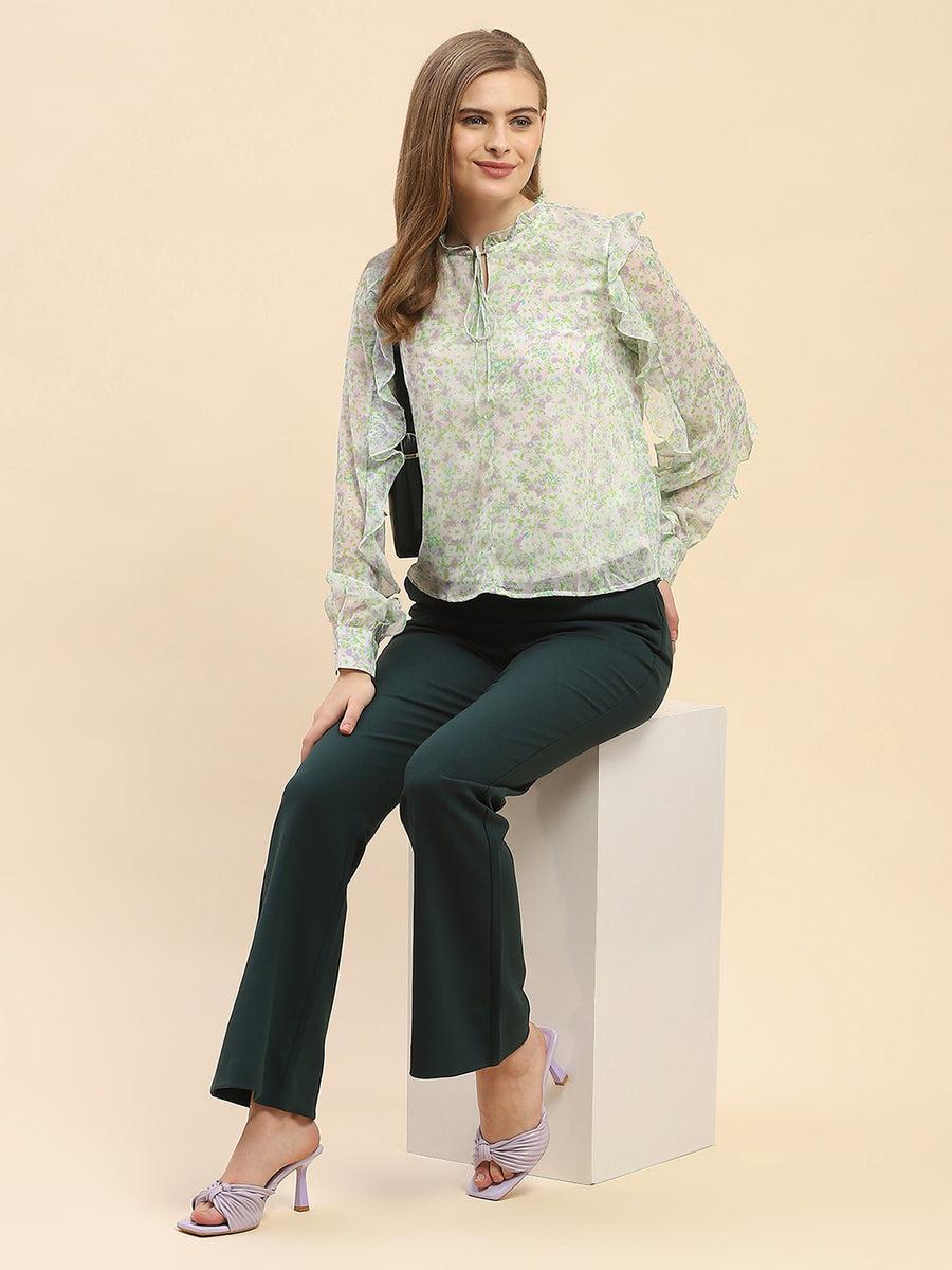 Camla Barcelona Ruffle Detailed White Floral Top