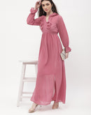 Madame Poet Sleeve Pink Slit Maxi Dress