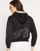 Camla Barcelona Women'S Graphic Print Black Hooded Sweatshirt