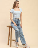 Camla Barcelona Square Neck White Ribbed Crop Top