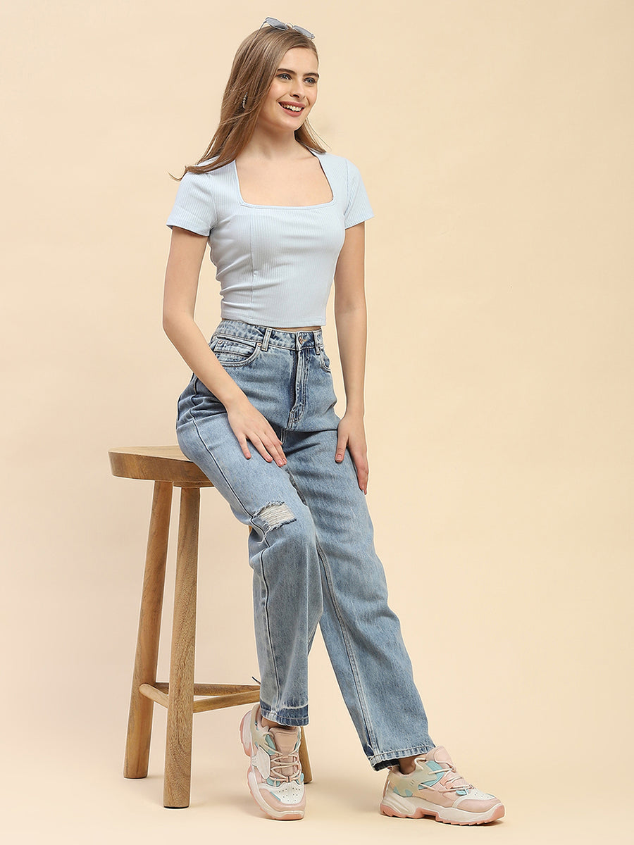 Camla Barcelona Square Neck White Ribbed Crop Top