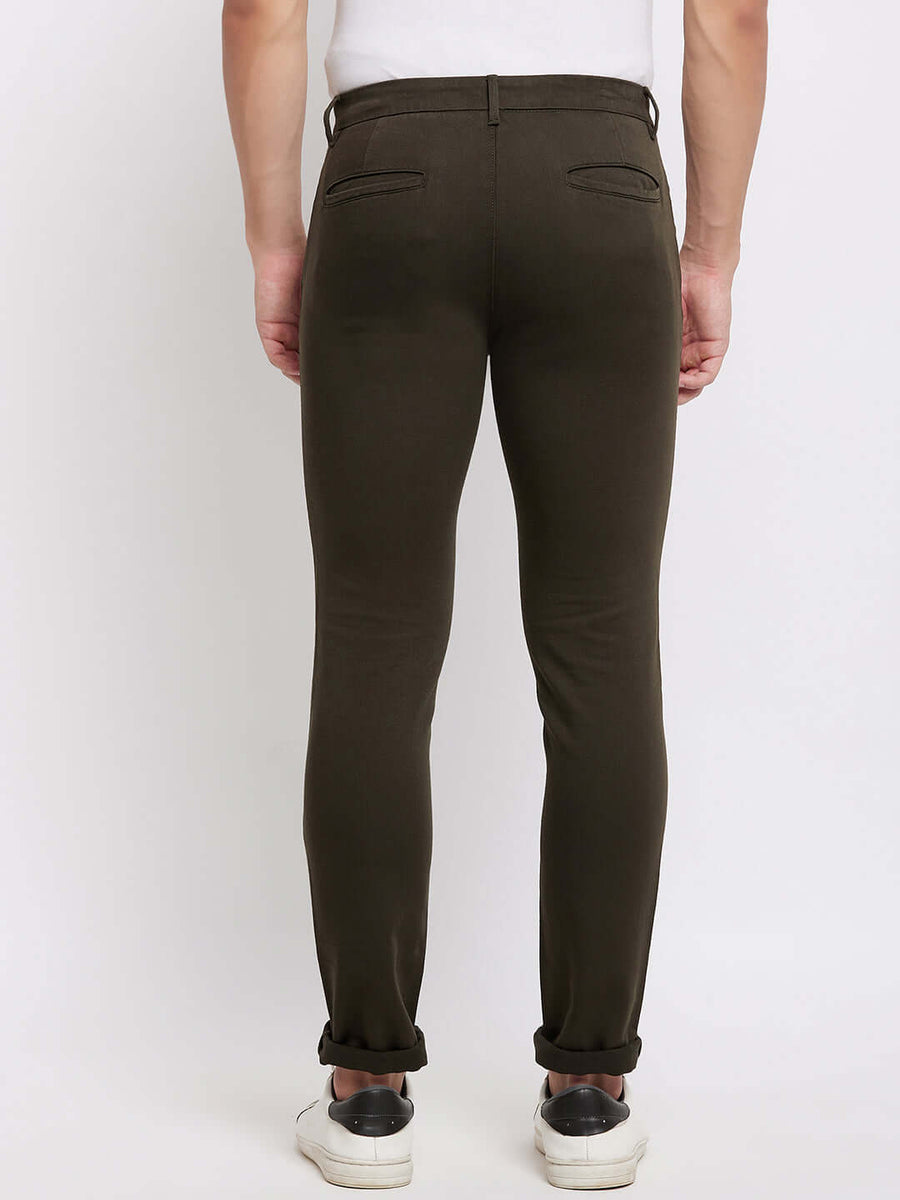 Camla Barcelona Tapered Fit Olive Green Trouser For Men