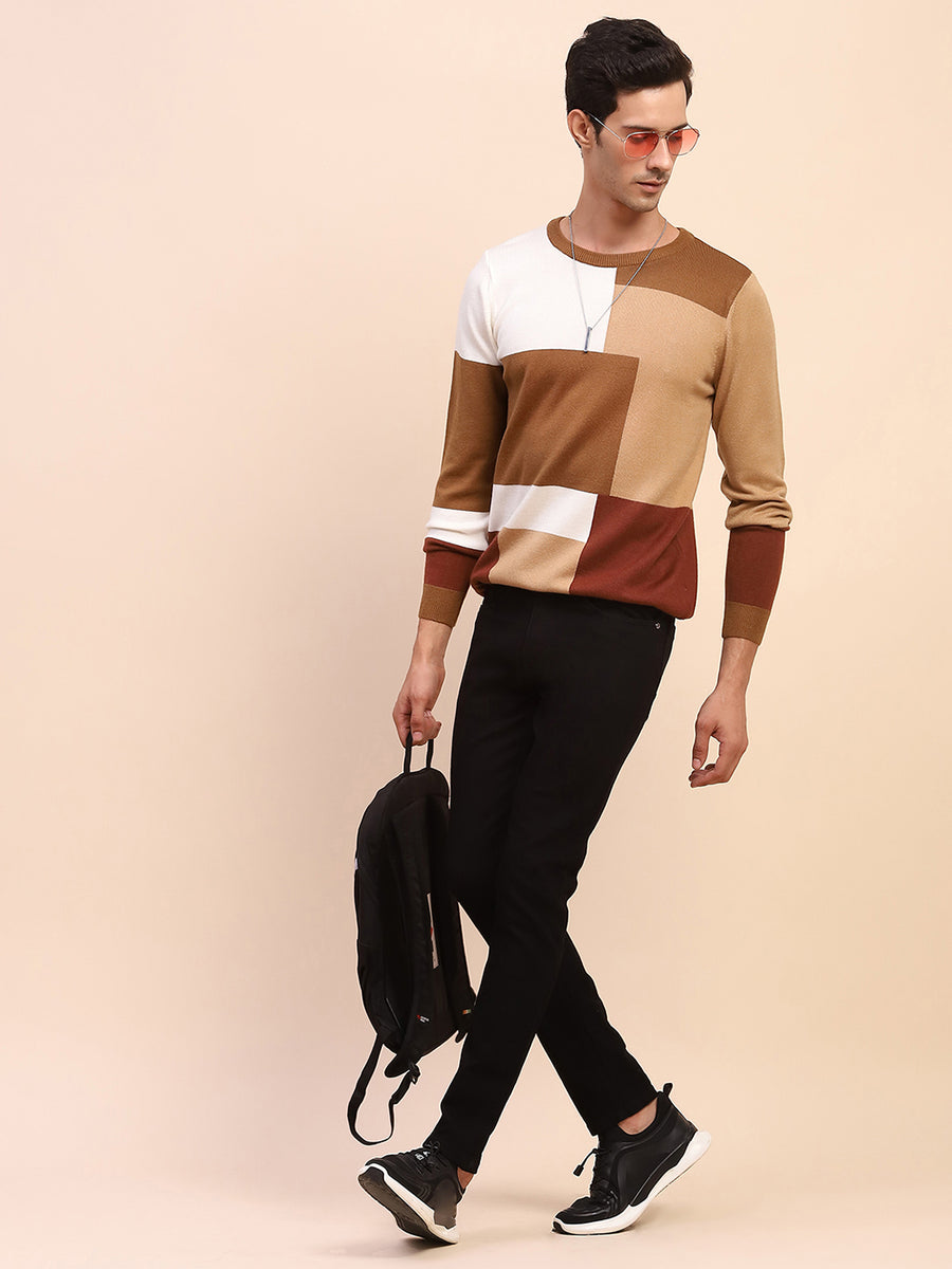 Camla Barcelona Colourblock Crew Neck Fawn Sweater