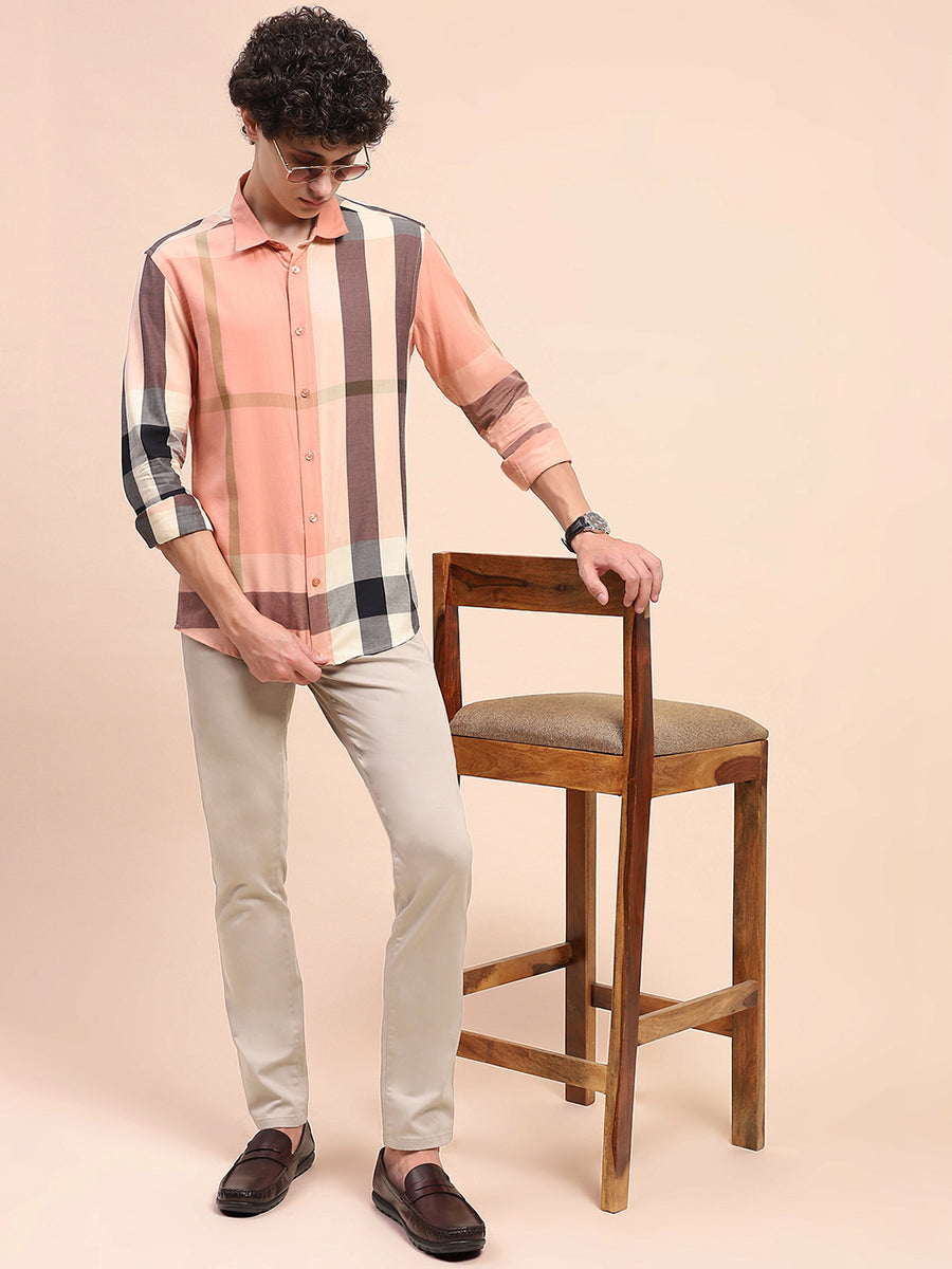 Camla Barcelona Chequered Peach Regular Shirt