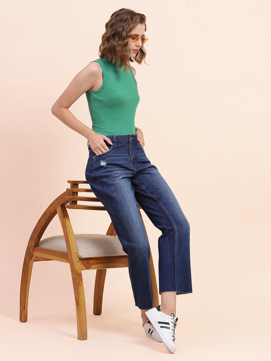 Camla Barcelona Mock Neck Emerald Green Ribbed Top
