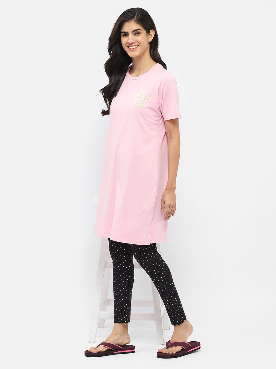 Msecret Typography Pink Sleep Shirt with Pajama Night Suit