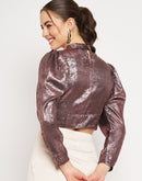 Camla Barcelona Keyhole Neck Metallic Brown Crop Top