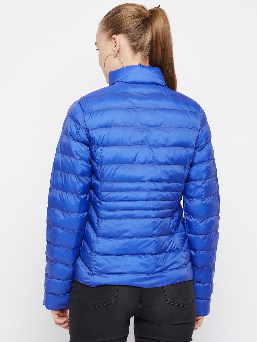 Madame Stand Collar Royal Blue Quilted Jacket