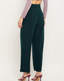 Camla Barcelona Pleated Wide Leg Bottle Green Trousers For Women