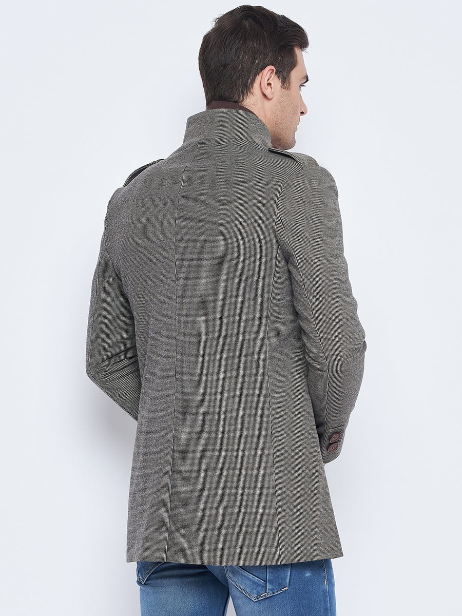 Camla Barcelona Stand Collar Chequered Black Woollen Coat