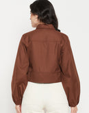 Madame Puff-Sleeve Solid Brown Shacket
