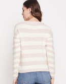 Madame Pink and White Striped Round-Neck Sweater