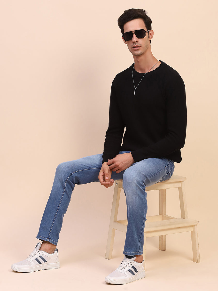 Camla Barcelona Crew Neck Solid Black Sweater