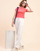 Camla Barcelona Solid White Wide Leg Jeans