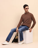 Camla Barcelona Brown Mock Neck Full Sleeve Sweater