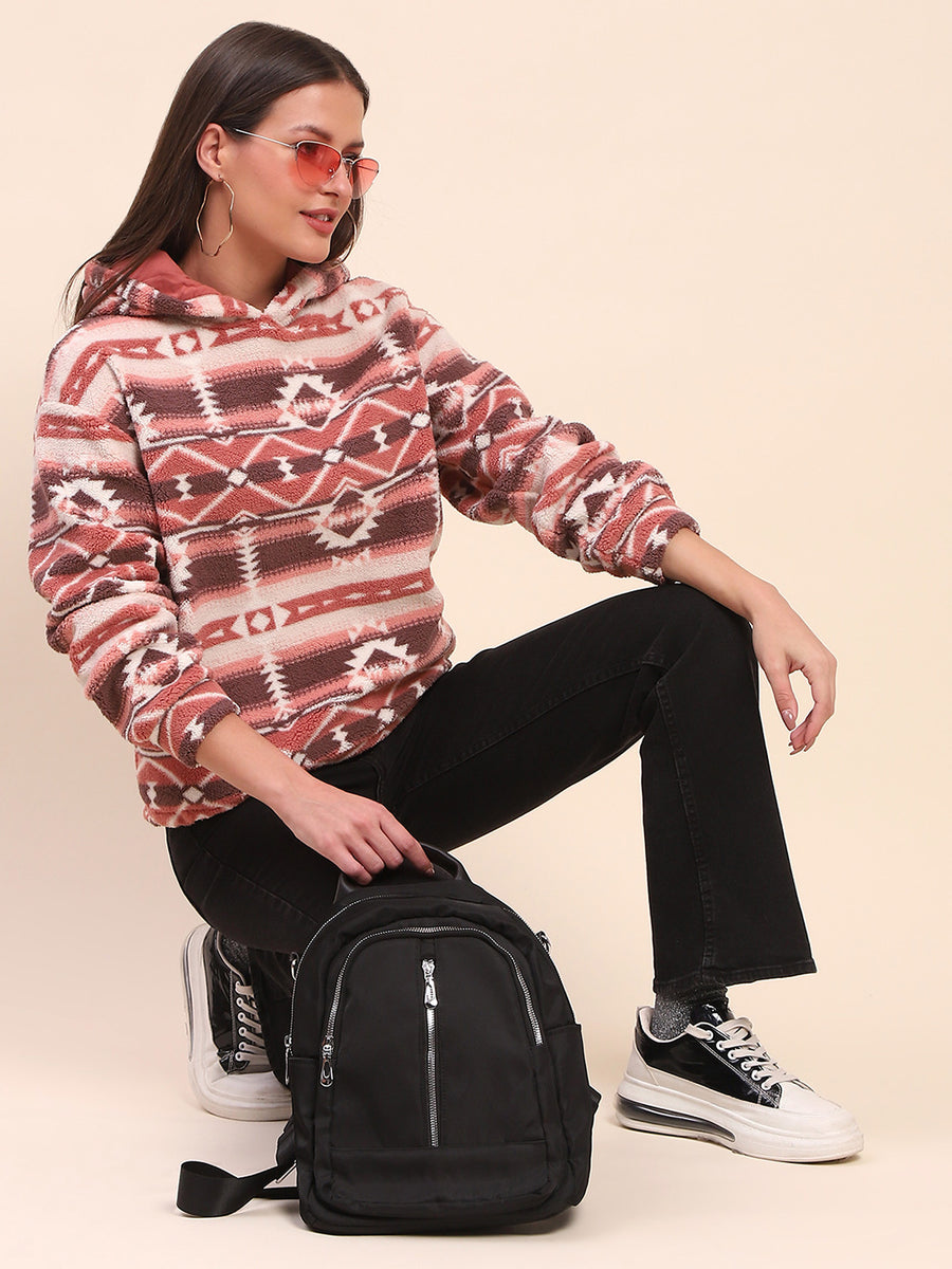 Camla Barcelona Aztec Print Hooded Brown Sweatshirt