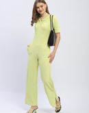 Madame  Halter Neck Neon Green Ribbed Jumpsuit