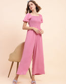 Camla Barcelona Puff Sleeve Mauve Smocked Jumpsuit