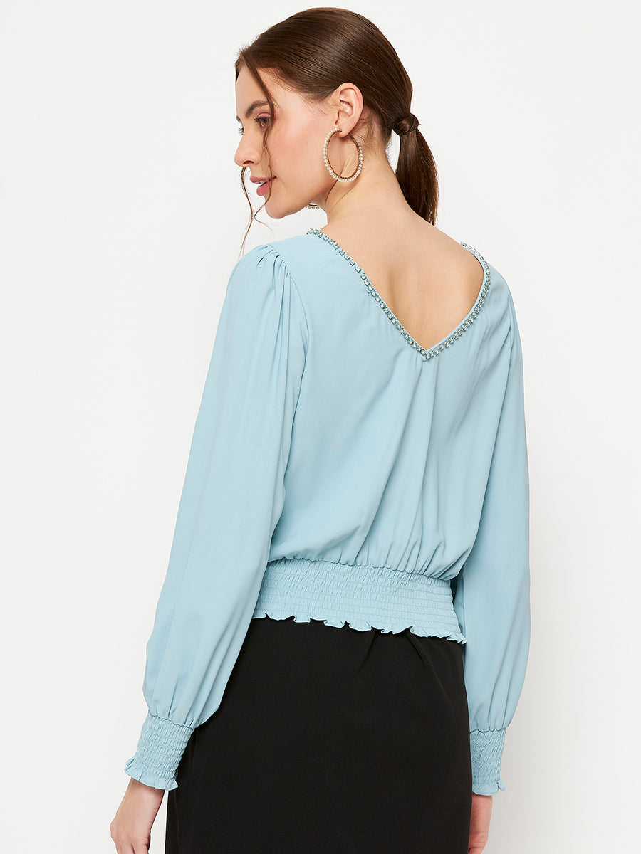 Camla Barcelona Turquoise Embellished Top