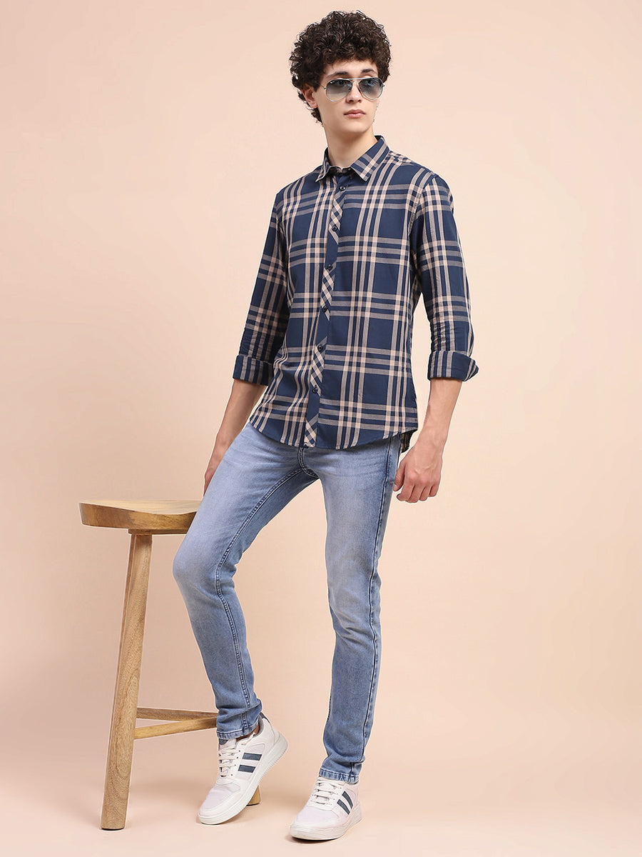 Camla Barcelona Chequered Blue Regular Shirt