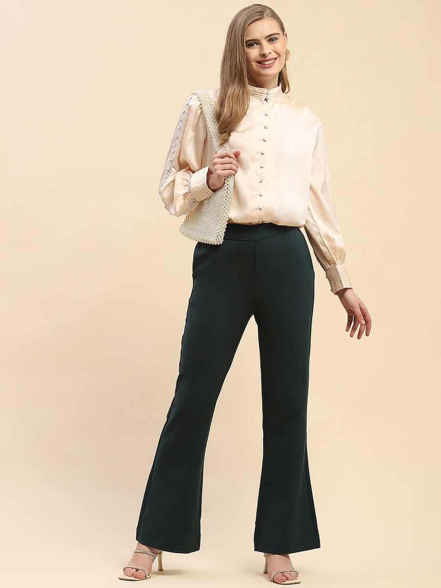 Camla Barcelona Embellished Beige Satin Top