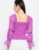 Camla Barcelona Mauve Mutton Sleeve Smocked Top